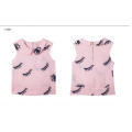 Summer Sleeveless Eyelashes Pattern Round Neck Ladies Shirt